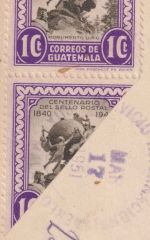 Guatemala - 1 C.+1 C. Halbierung (!) UPU-Denkmal + PFS Drucksachenkarte 1951