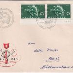 Schweiz - 2x10 Rp. 75 J. UPU/Weltpostverein Schmuckkuvert SST Bern 1949