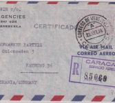 Venezuela - 1,10 B. Gebührenstempel Luftpost-Einschreibebrief Caracas 1958