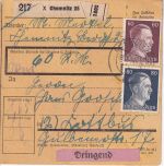 DR - Chemnitz 25 Dringend-Paketkarte n. Cottbus L1 "10 Rpf. zurückerhalten"