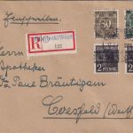 Bizone - 50+30+2x2 Pfg Ziffer/Netz u.a. Einschreibebrief Billerbeck 17.7.48