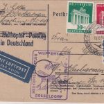 Bizone - 1. Helikopter Postflug Wuppertal Düsseldorf Flugpostkarte 10.6.51