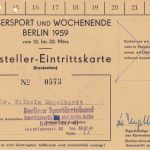 Berlin - Wassersport u. Wochenende Austeller-Eintrittskarte mit SST 1959