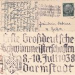 DR - Darmstadt 1938 Erste Großdeutsche Schwimmeisterschaften Masch.werbestempel