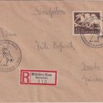 DR - 42 Pfg. Braunes Band Einschreibebrief SST München-Riem Dt. Alpenpreis 1942
