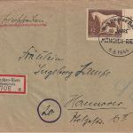 DR - 42 Pfg. Braunes Band Einschreibebrief SST München-Riem - Hannover 1944