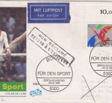 BRD - 120 Pfg. Kunstturnen Luftpostbrief/FDC n. REUNION ESST Bonn 9.2.1989