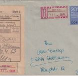 DDR - 20 Pfg. Gewichtsheber + 50 Pfg. SbPA-R-Zettel Einschreibbrief Berlin 1969