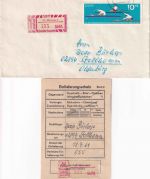 DDR - 2x10 Pfg. Kanusport + 50 Pfg. SbPA-R-Zettel Einschreibbrief Weimar 1969
