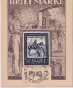Saarland - 30 Fr. IMOSA Tag d. Briefmarke 1952 Sonderkarte m. SST 8.4.52