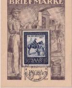 Saarland - 30 Fr. IMOSA Tag d. Briefmarke 1952 Sonderkarte m. SST 31.3.52