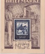 Saarland - 30 Fr. IMOSA Tag d. Briefmarke 1952 Sonderkarte m. SST 3.4.52