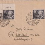 DDR - 2x12 Pfg. Tag d. Briefmarke Brief ESST Dessau 30.10.49 n. Ebersbach