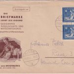 DDR - 2x12 Pfg. Tag d. Briefmarke Schmuckkuvert/FDC Riesa 28.10.51