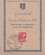 All.Bes. - Dresden 1947 Tag der Briefmarke Gedenkblatt Rat d. Stadt Dresden