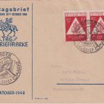 SBZ - 2x12 Pfg. Tag der Briefmarke Schmuckkuvert SST Dresden 24.10.48 n. Wetzlar