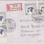 Berlin - 4x70 Pfg. IWF JT 1988 Einschreibebrief SST Straubing Tag der Briefmarke