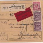 DR - 2x100+10 Pfg. Korbdeckel Eilpaketkarte Charlottenburg 5 - Hamburg 1924