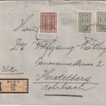 Österreich - 2x12 1/2 K. Ähre u.a. Einschreibebrief >80g Wien Heidelberg 25.2.22