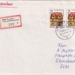 DDR - 2x35 Pfg. Fachwerkbauten Einschreibebrief Dresden - Ebersbach 1989