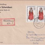 DDR - 2x35 Pfg. sorbische Trachten Einschreibebrief Dresden - Weinböhla 1989