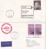 Österreich - AUA Erstflug Graz/Linz/Frankfurt 6 versch. Erstflugbelege 1971