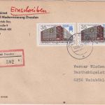 DDR - 2x35 Pfg. Leipziger Frühjahrsmesse Einschreibebrief Dresden Weinböhla 1989