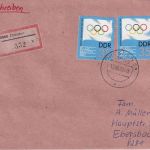 DDR - 2x35 Pfg. IOC Session Einschreibebrief Dresden - Ebersbach 1989