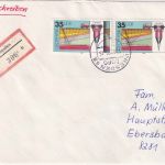 DDR - 2x35 Pfg. Geophysik Einschreibebrief Dresden - Ebersbach 1989