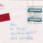 DDR - 2x35 Pfg. Eisenbahnfähre Eilbrief Dresden - Weinböhla 1989