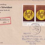 DDR - 2x35 Pfg. afrik. Kunst Einschreibebrief Dresden - Weinböhla 1989