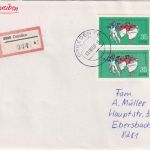 DDR - 2x35 Pfg. Jugendspartakiade Einschreibebrief Dresden - Ebersbach 1989