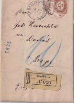 Österreich - 2x5 Kr. Portomarke Dienst-Einschreibebrief Horowitz - Prag 1897