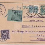 Österreich - 12g Adler Ganzsache+Zusatz n. SCHWEDEN Linz - Osby 1934 Nachporto