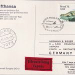 Brasilien - 3,30 Cr Krokodil Luftpostkarte/LH-Sonderflug Rio de Janeiro FFM 1976