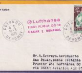 Dahomey - 50 Fr. 50 J. Interpol Luftpostbrief/LH-Erstflug Zuleitungspost 1975