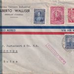 Kolumbien - 5 C. Rotes Kreuz Zwangszuschlagsmarke u.a. Luftpost-Zensurbrief 1945