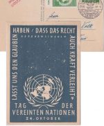 BRD - Köln-Deutz 1958 SST Vereinte Nationen Sonderkarte + Spendenvignette
