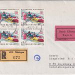 Österreich - 4x4 S. Biathlon Eil-Einschreibebrief Thüringen - Augsburg 1975