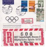 BRD - Olympiade 1972 Privatganzsache/Einschreibebrief Sonder-R-Zettel Ingolstadt