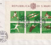 San Marino - Olympiade 1960 Rom 3 Blockausgaben je auf Schmuck-FDC + ESST