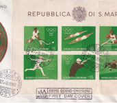 San Marino - Olympiade 1960 Rom 3 Blockausgaben je auf Schmuck-FDC + ESST