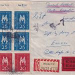 DDR - 25 Pfg. Leipziger Messe 4er-Block/Bogenecke u.a. Eil-R-Brief SST Leipzig