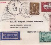 DDR - Leipziger Messe Zuleitungspost KLM-Erstflug Amsterdam/Houston 1957