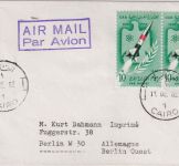 Ägypten - 2x10 M. Rakete Luftpostbrief Cairo - Berlin 11.12.1962