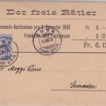 Schweiz - 12 Rp Kreuz/Wertschild Nachnahmekarte Chur - Samaden 1896