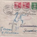 Schweiz - 2x10 Rp. Helvetia u.a. Brief S. Bernadino - Dresden 1913 Nachporto