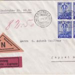 Schweiz - 30 Rp. Pro Patria 1936 4er-Block Eil-Nachnahmebrief Boningen 1937
