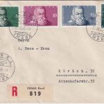 Schweiz - 20+10 Rp. ex IMABA-Block u.a. Einschreibebrief SST Basel IMABA 1948