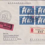 Schweiz 40 Rp. Pro Patria 4er-Block Eil-Einschreibebrief SST St. Gallen OBA 1950